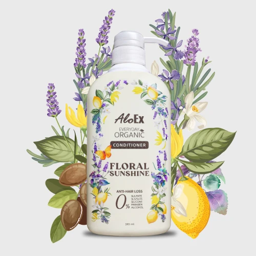 AloEx Everyday Organic Conditioner — ဆံပင်ကျွတ်ခြင်း လျှော့ချရန် ကူညီပေးသော အော်ဂဲနစ် ဆေးဖက်ဝင်အပင် ကွန်ဒီရှင်နာ
