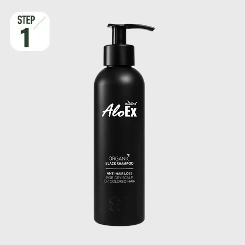 AloEx Organic Black Shampoo – แชมพูสำหรับผู้มีปัญหาผมขาดร่วง สูตรข้าวเหนียวดำ