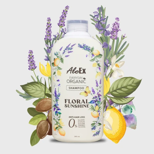 AloEx Everyday Organic Shampoo – နေ့စဉ်သုံး Organic ဆေးဖက်ဝင်အပင် ခေါင်းလျှော်ရည်