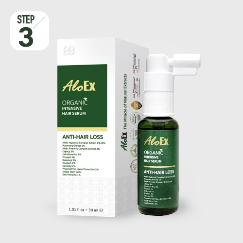 AloEx Organic Intensive Hair Serum – သဘာဝအတိုင်း ပိုထူပြီး ပိုနက်မှောင်ပုံပေါ်သော ဆံပင်
